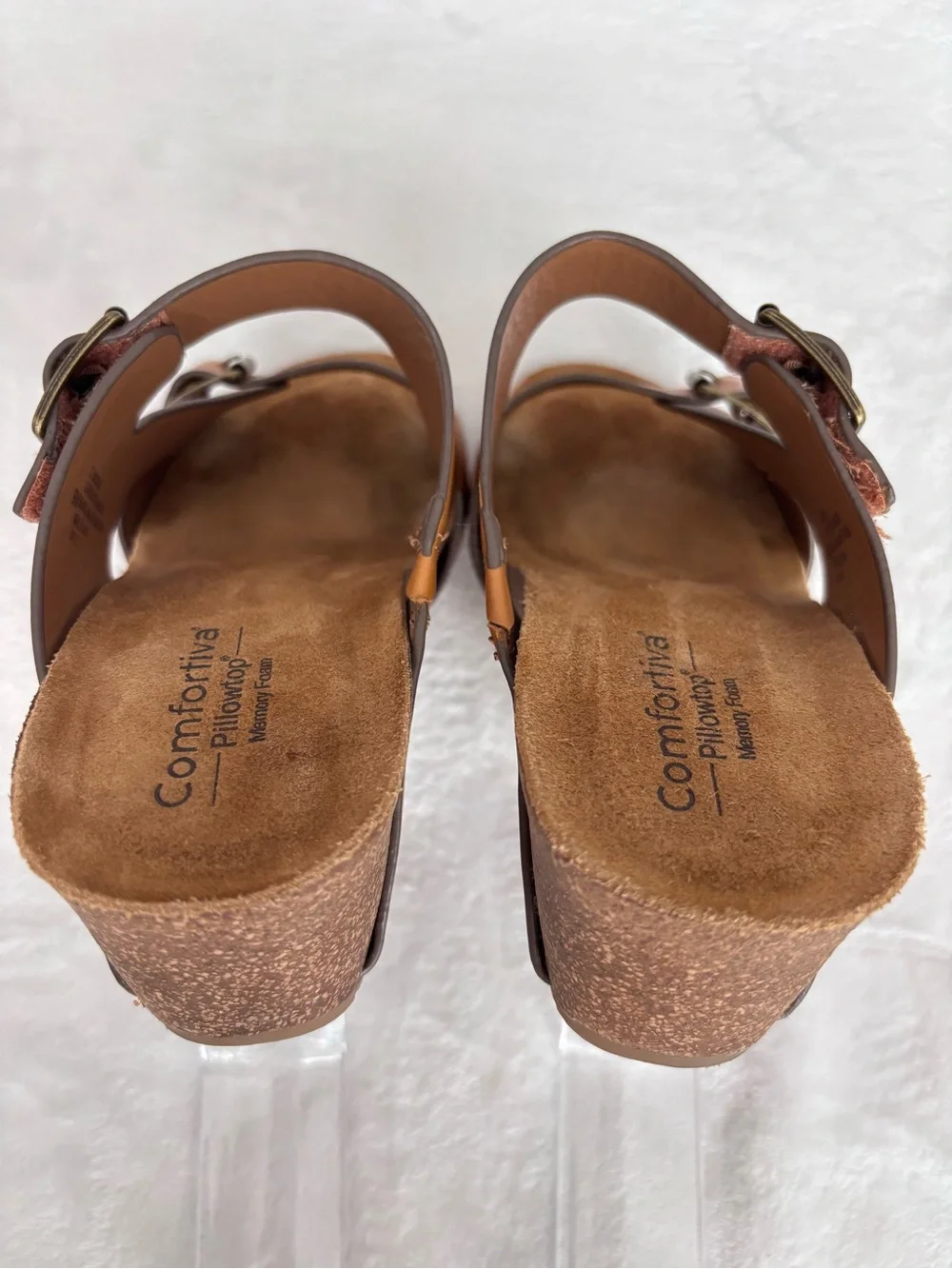 COMFORTIVA Emah Tan Leather Slide-On Wedge--EUC--9
